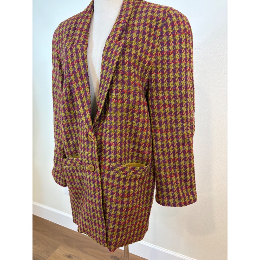 Vintage Oversized Blazer Plaid Houndstooth M Wool Preppy Tweed Heritage Academia - Picture 4 of 9
